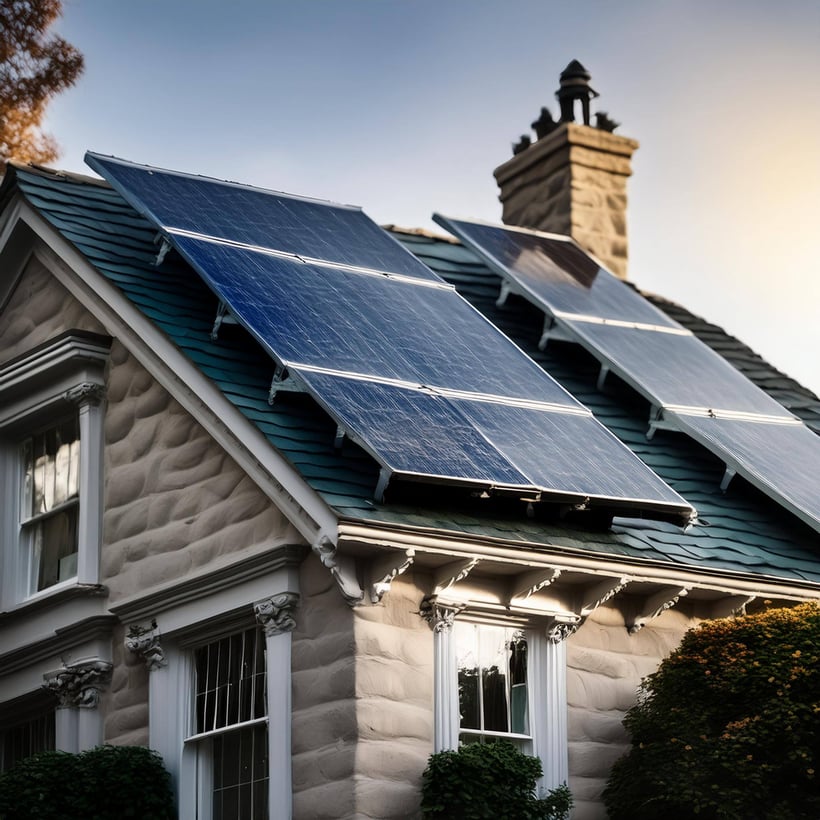 Firefly Design an exterior scene of a Capitol Hill home featuring integrated solar panels. 2